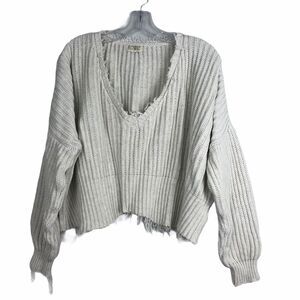Rowie Crop Knit Sweater Oversize Distressed Cotton Blend M/L Off White Stone